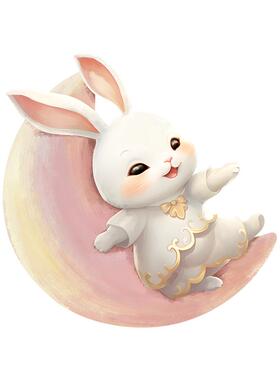 间月意中玉兔儿童房装饰画通动物女孩房卧室床卡头挂画创发DB1360