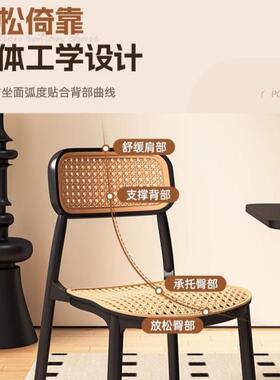 家用椅靠藤背椅透户外OZJ凳子餐椅商用气餐桌椅塑料编椅子藤藤条