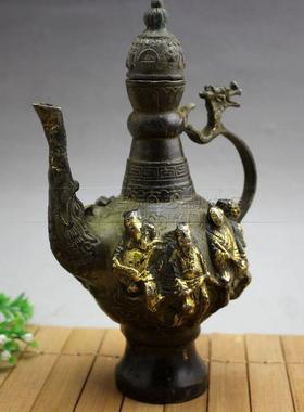 古杂项铜玩器复古仙鎏金YX-10-08八壶酒壶茶壶水壶居家摆件