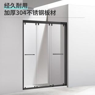 简约不锈淋浴房卫生间洗钢室澡773玻璃隔断简沐浴一字型形易移门