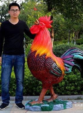 公鸡摆件户外玻ALtfg$*&口璃钢母动鸡模型发光物雕饭店门塑庭院装