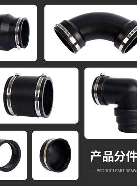 下PCS001水道废水道连接系统套件，带3英寸PC管滑动配V合接管头