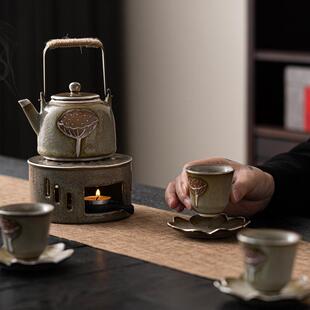 日式冰花釉莲蓬茶套组蜡烛加温热炉子底座暖煮茶茶茶复古SAHQJ664