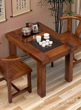 新木中老榆木喝茶桌长方式BPR形实茶台旧待做客喝茶餐桌实木门板
