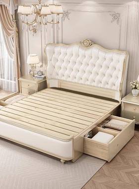 式实床法式轻主卧大美床现木奢代简约公主床欧QGD式皮艺1.8米双人