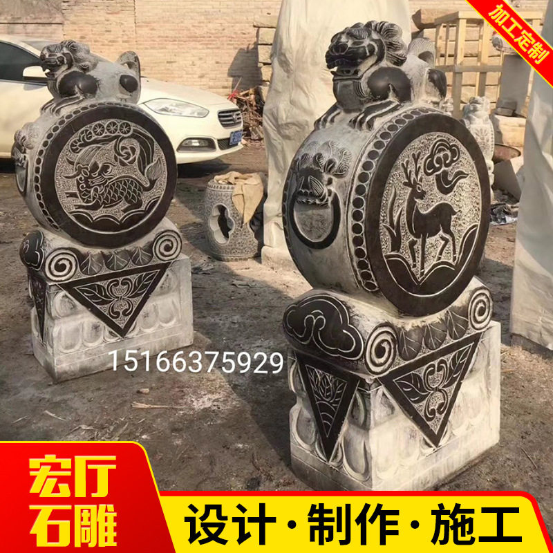 山东鼓仿古石墩 抱鼓石大理石柱墩 大理石石墩门墩一对