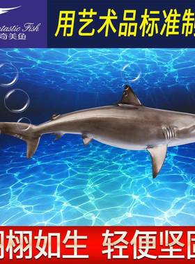 室内装饰黑鱼立单面真鱼模型玻璃钢雕塑仿体鲨海洋工艺品墙hsltdm