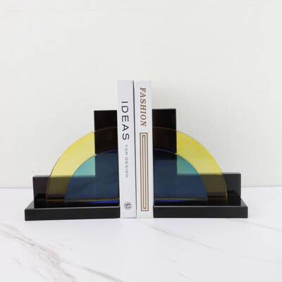 现代简约创意水0720晶扇形书档件样板间客玄厅家居书房摆关书柜装