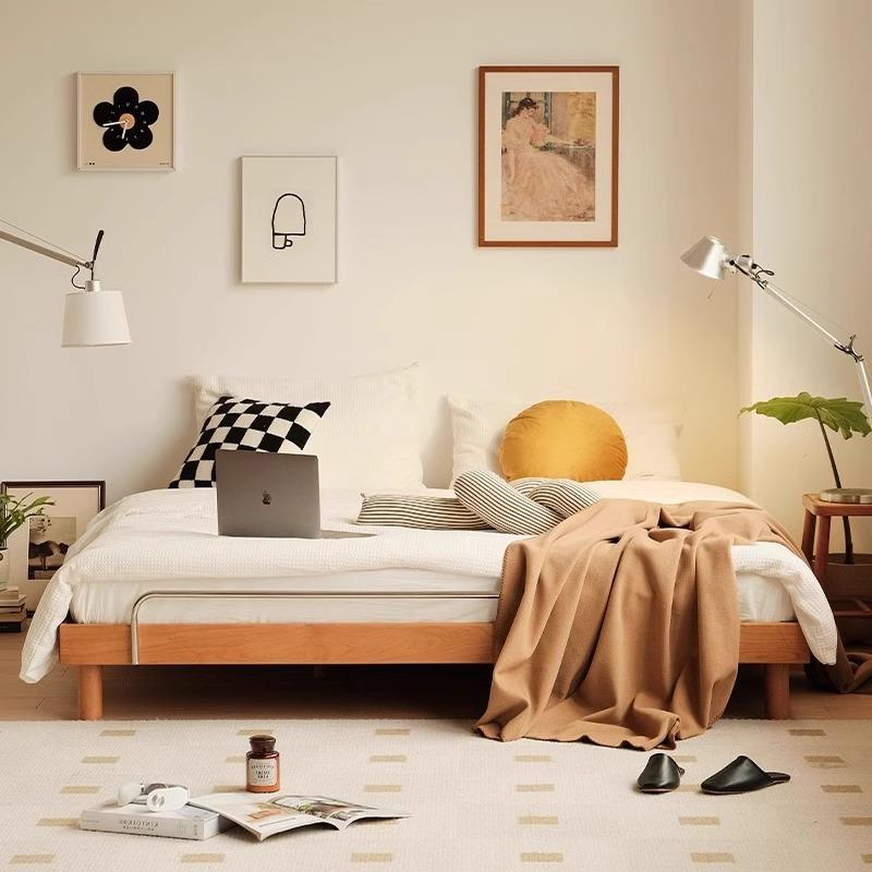 中古风无头床呼榻榻米实木床家用小户型榻榻米卧室1米呼排骨架双5