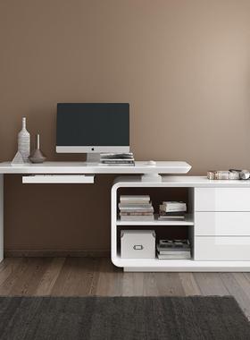 5V转电脑桌办公家家具简约台式旋转角白色烤漆517书用桌书架书柜