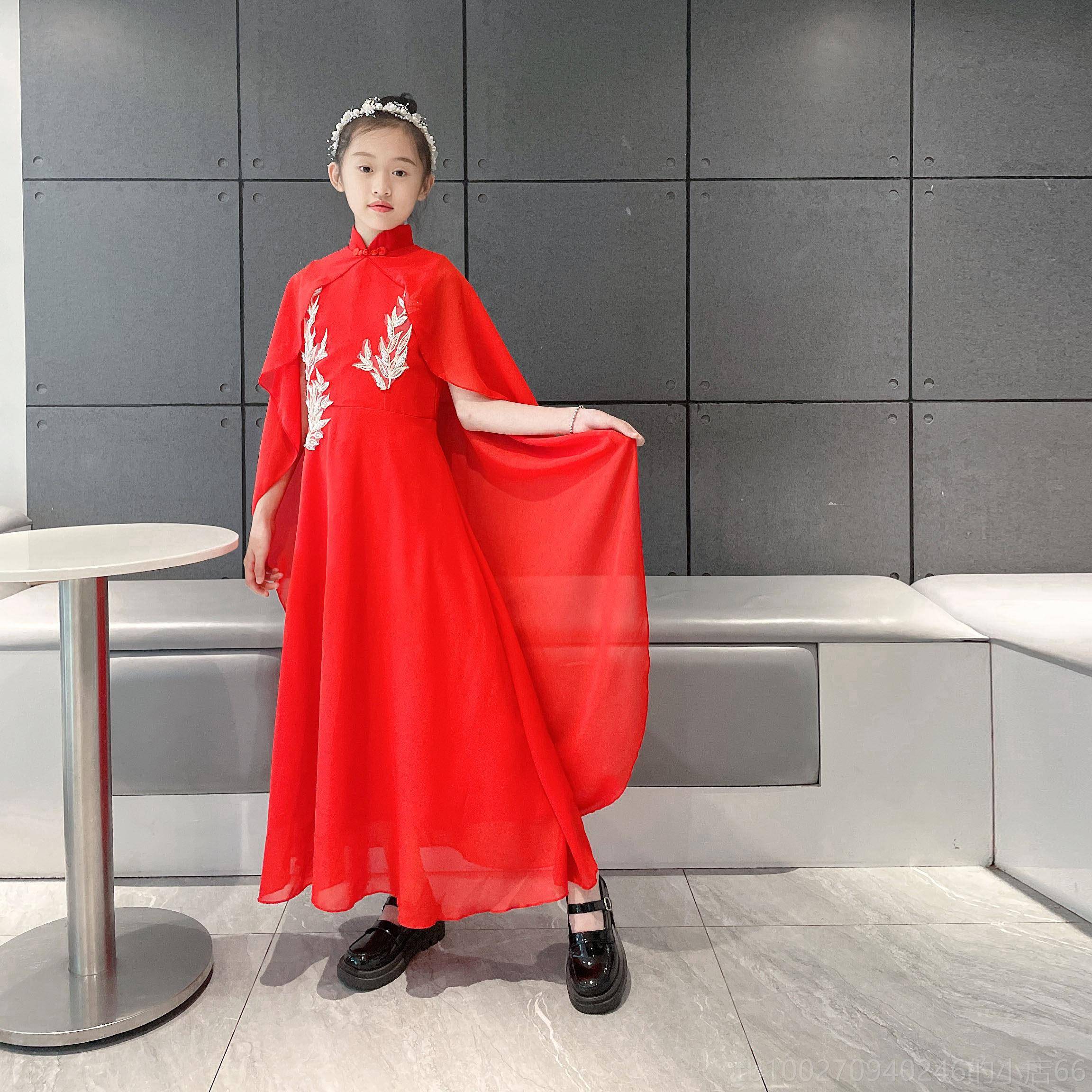 高档古古筝演出女逸大童检定考试典舞蹈服飘汉服服女中国风独唱儿图片