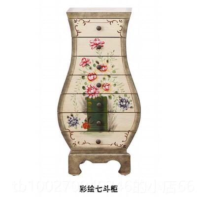 高档美式彩绘花柜客厅饰复古储七斗柜卧室实木抽瓶屉装柜叉腰斗柜