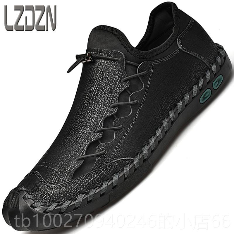 高档夏季透气手工真皮鞋男士潮大鞋底子软英伦一脚蹬47码48男休闲