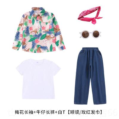 高档童儿港式表演表服装小印花衬衫学生啦啦队幼儿园毕业班摄影演