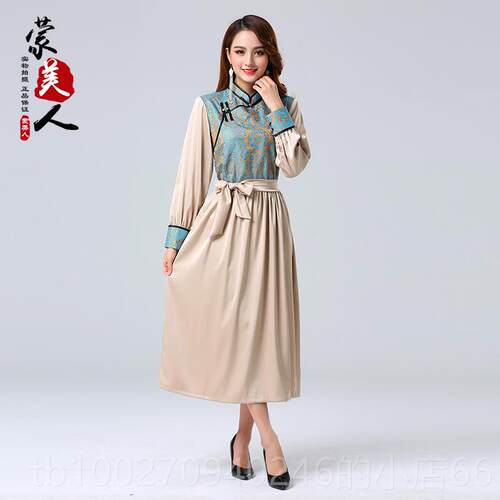 高档蒙古蒙服装女士连衣裙立领春夏新款民风族古元素时古尚蒙袍日