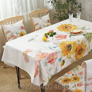 高档田园美桌布黄色餐桌椅套麻罩套装加厚风棉长方形家用桌布式茶