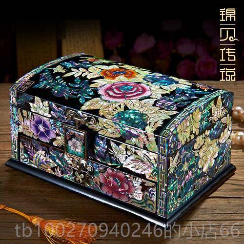 高档锦贝传说螺中钿木质首结饰盒漆器木质式公主复古婚礼物式中珠