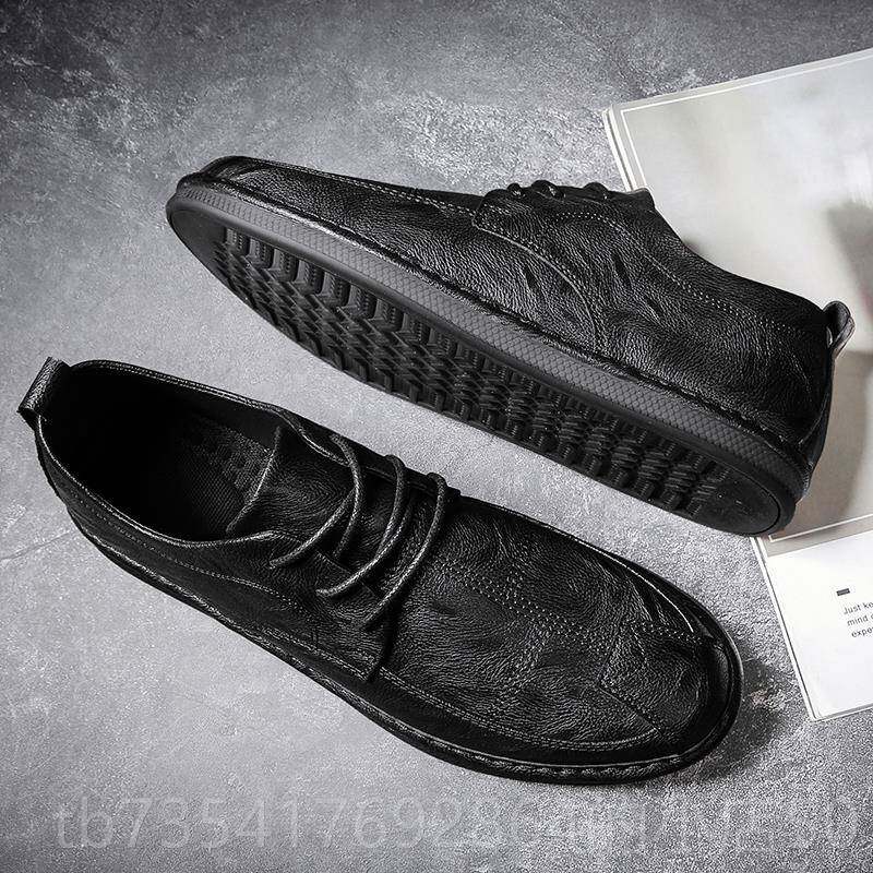 正品休闲皮男务软底英伦风牛筋底潮商鞋202蹬5夏季懒人鞋一脚豆鞋