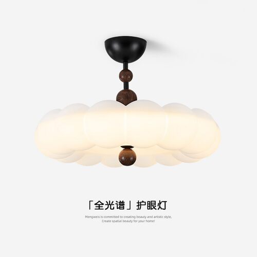 中古卧室吸顶灯法式复古胡桃木纹主卧房间灯奶油风护眼儿童房灯具
