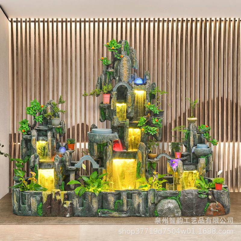 创意假山风喷泉流水摆件客厅办招公室阳台院水财鱼缸前庭台装BWU