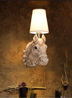 复床古树13614脂马头壁灯欧式创意吧L餐厅装饰酒店客房房间头E酒D