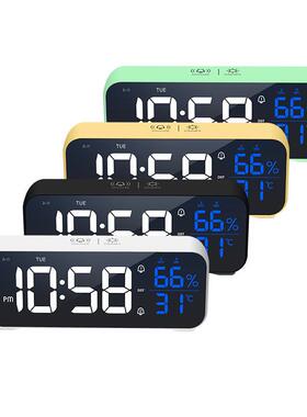 充电控钟床闹镜面音乐时钟两组闹钟开关新款数码头aa1#6718声闹钟