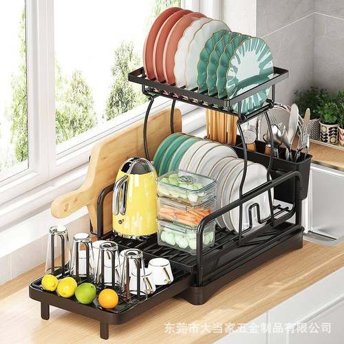 房沥水碗置碟架家用多能功伸缩餐具厨收纳架双层台WDJ-001面摆放