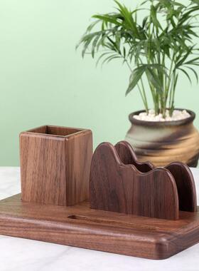 黑筒胡实木质笔收纳盒办公桃室书房桌面摆件刻字L名OG11130403O支