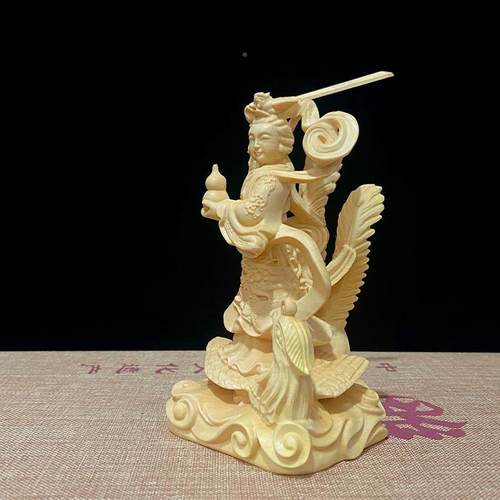 人崖OYM柏黄杨木雕物摆件九天玄手女娘娘圣艺母神像把件实木收藏