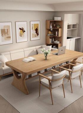 首单轻直现代客厅书桌实木双人学习桌桌降简QAB约实木大板家用奢