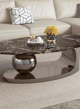 岩板轻奢茶家几厅现代简约XOC用户型意式客设计师椭圆形茶小几桌