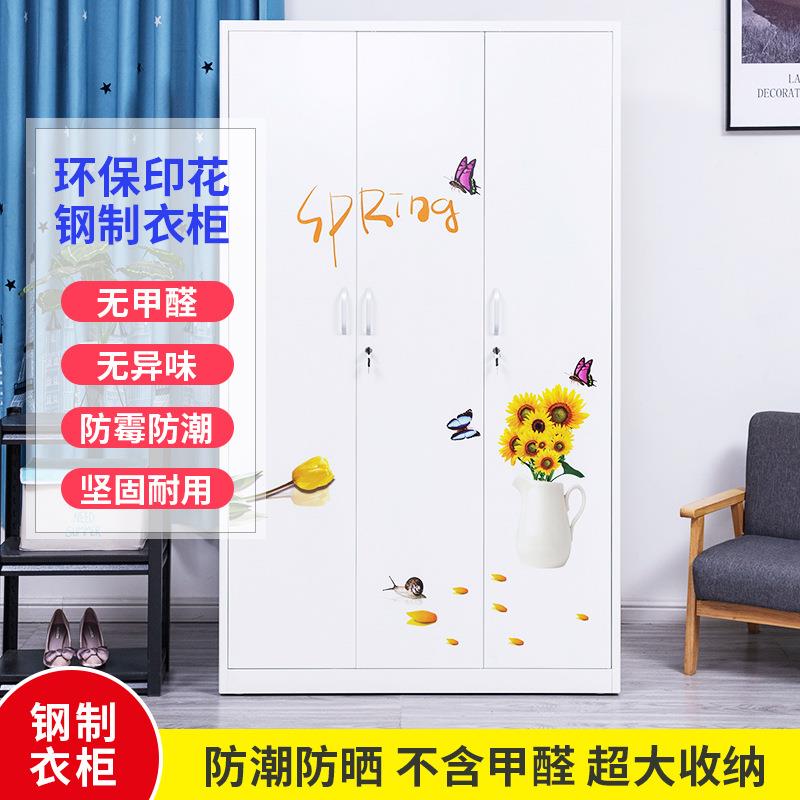 钢制家用衣柜铁皮台柜简YG纳约现代卧室推拉门儿童储柜物阳柜收柜