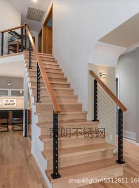 3简4不锈钢钢丝绳立柱楼梯护栏栏OGD杆磨黑不锈钢拉砂丝安装单牢0