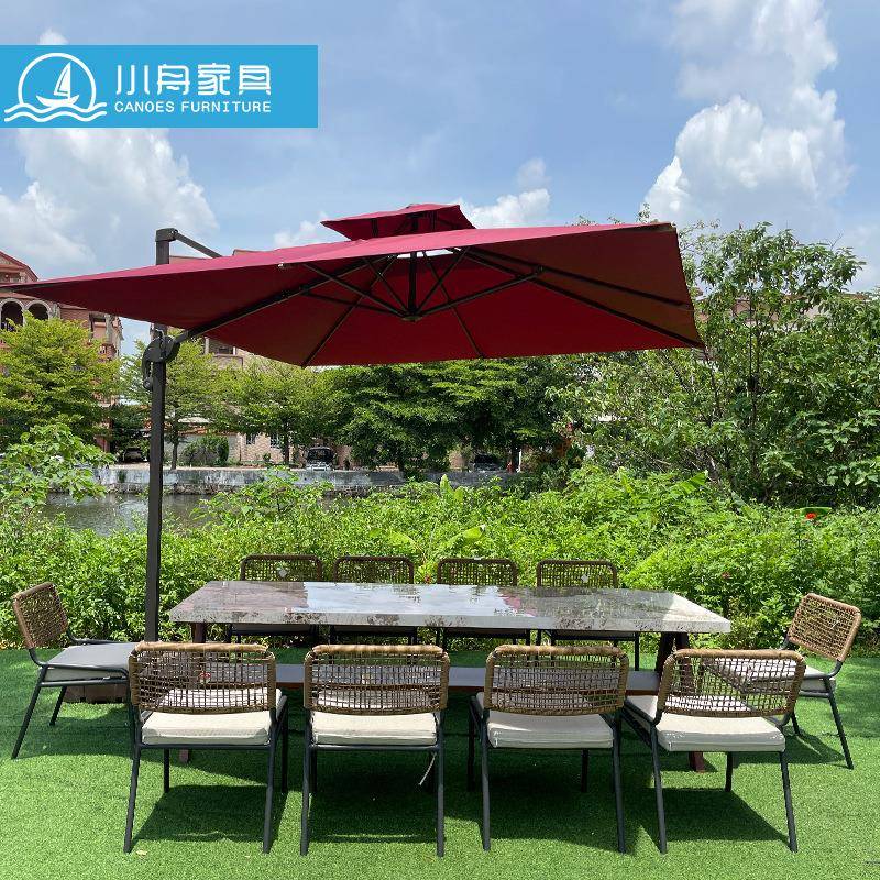 户外露园天天22-7-29-台藤编桌会椅室外庭院多人聚餐桌防水防晒花