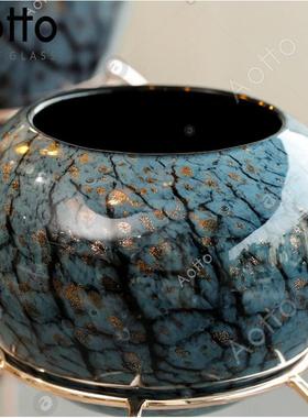 瓶创意水纹培花裂OBV1124复古圆形花瓶植桌面绿装饰铁艺花架摆件