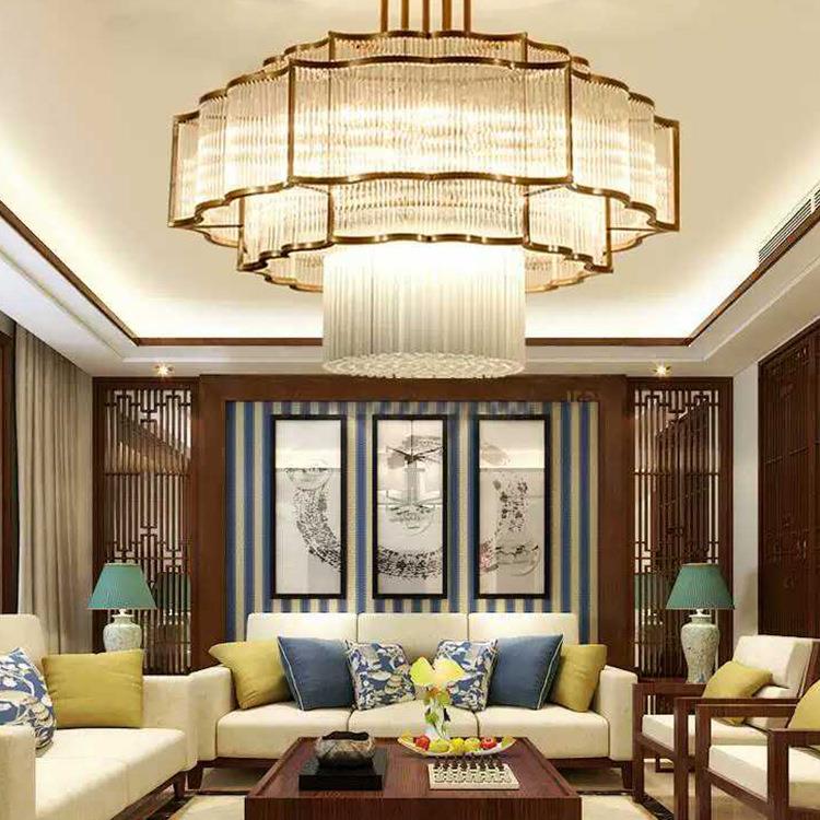 中式新厅水晶灯餐厅236饭店酒店客包厢轻奢吊大气别墅大厅灯具