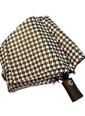 yt大伞面复伞古艺千鸟格纹晴雨全自动男女双人三折x文叠遮阳HOA商