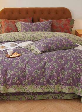 风新款单纯棉双层纱床单件ab面古色复202304织提花全棉A类床单一