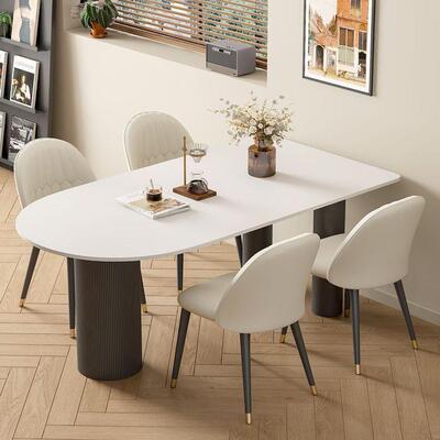 岩板法式半BKB圆岛台餐桌一体家用户型小轻奢现简约代意式新餐桌