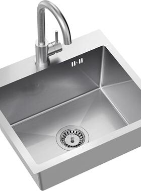 槽厚30不锈加钢拉丝台上4厨房水大单槽手工洗碗池盆KBO台中台下单