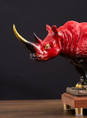 饰陶瓷犀牛摆招电财家居视柜办公室装品YJJ仿真犀牛动物雕塑工艺