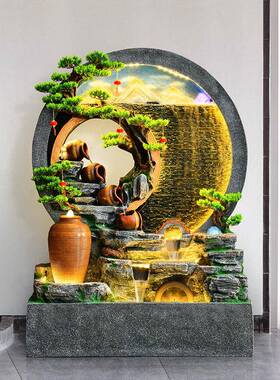 直销假山水幕关流水诗画屏风客餐厅玄圆形XPL镂景观鱼缸装空饰摆