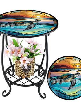 款欧意小鸟蝴创蝶圆形新马赛克铁艺桌子室外阳式台花园25412置物
