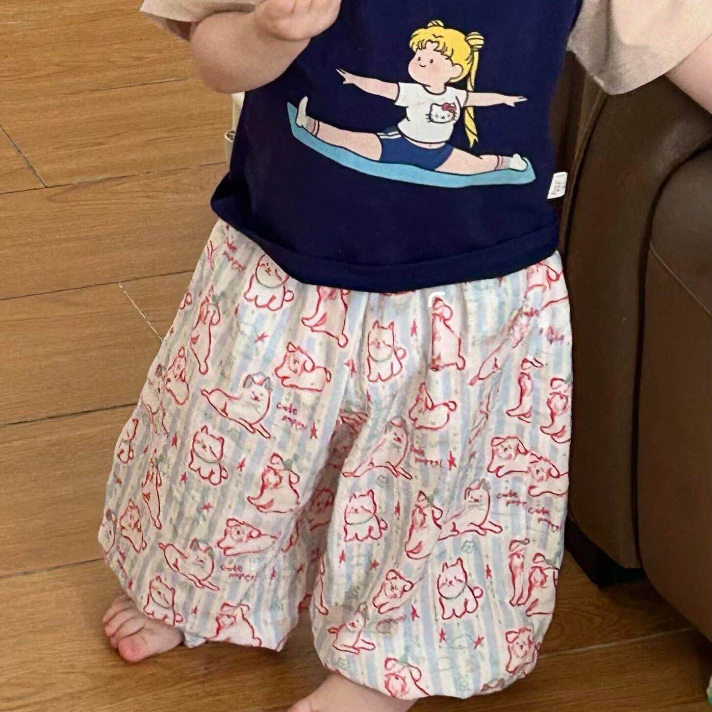 防蚊裤女童夏薄款棉绸裤轻薄凉感透气外穿阔腿宝宝睡裤休闲裤