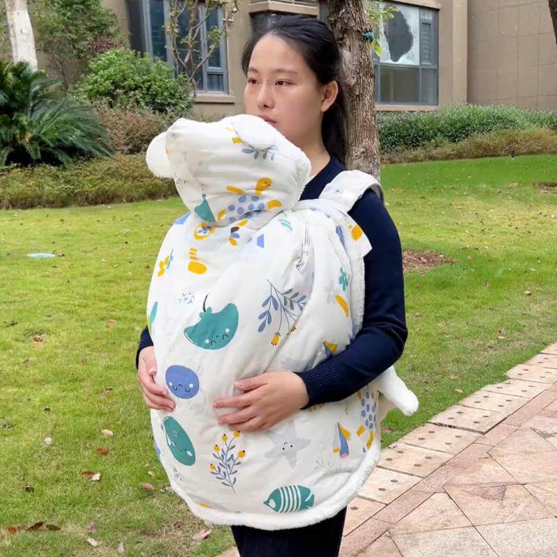 婴儿外出斗篷披风秋冬加绒加厚防寒保暖宝宝披风连帽披肩抱被