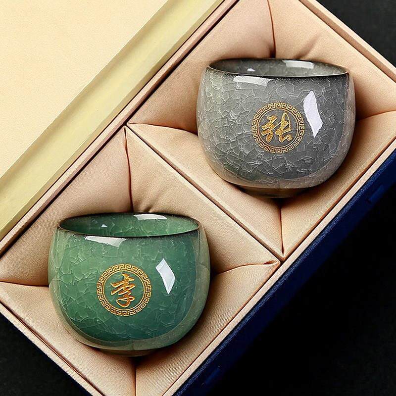 私人定制黑冰主人杯姓氏功夫茶杯高档情侣一对品茗杯单杯陶瓷茶盏