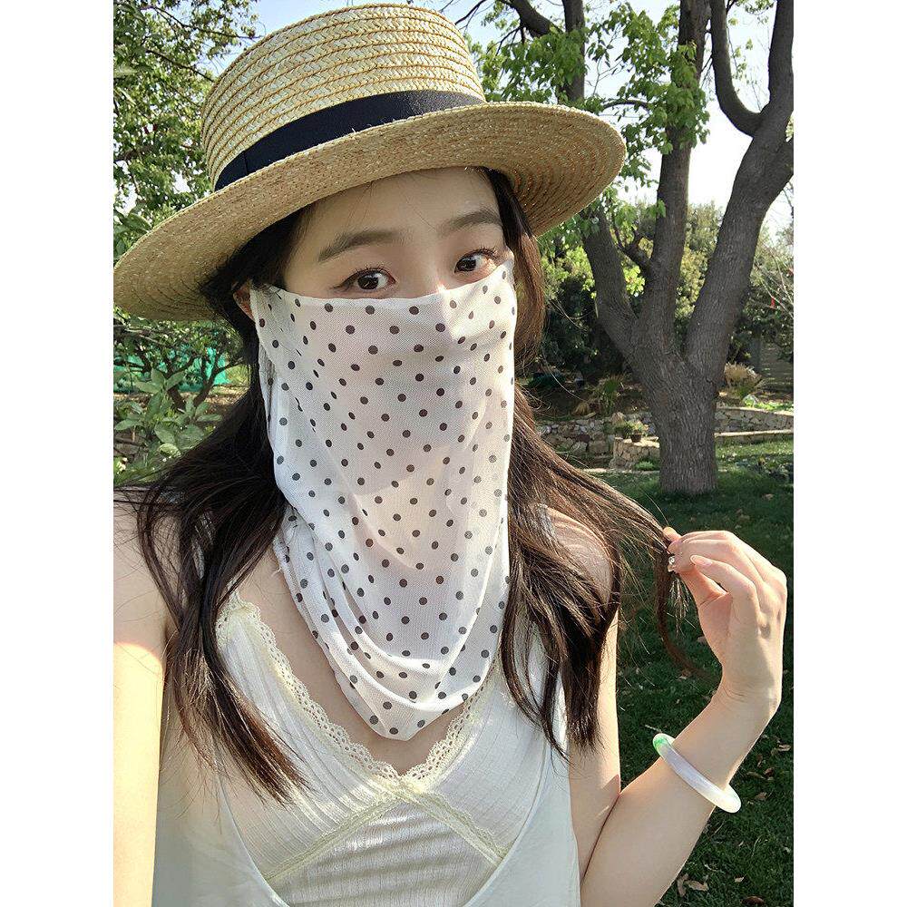 夏季新款波点防晒面纱女夏季骑行全脸护颈防晒面罩口罩