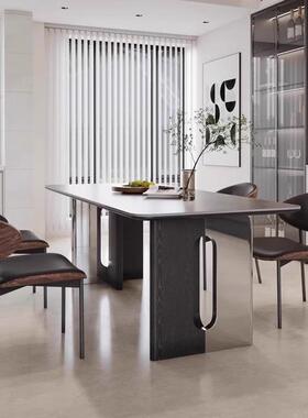 复古极简岩形板餐桌方椅组CT-816合中古风长餐桌家用小高户型级感