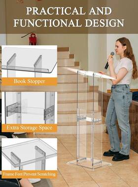 亚克力讲课台带储物架35436可移动堂婚礼定会议架音乐会专业演示