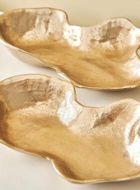 金式轻奢属铝果制金色异形花52277瓶不规则欧托盘摆件玄关花器装